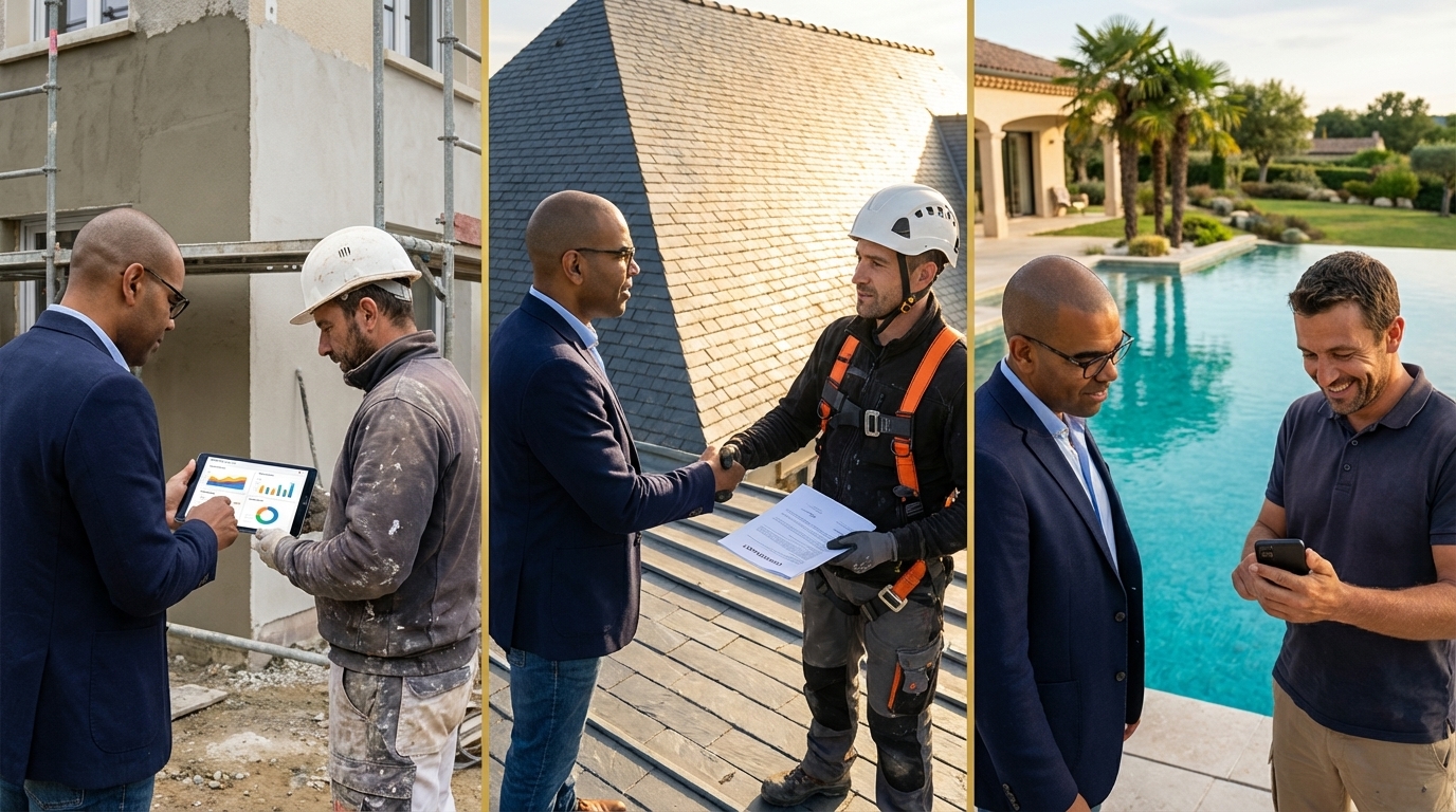 Stéphane Tonnelier se démultiplie en 3 : sur le terrain avec un artisan, aux tableaux de bord IA, au téléphone en closing