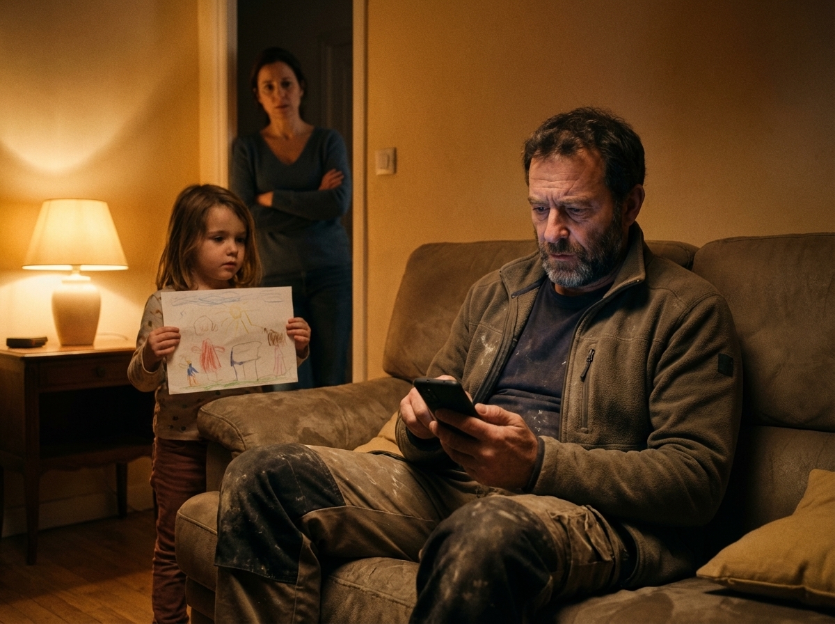 Un artisan stressé qui ne profite pas de sa famille à cause du manque de chantiers